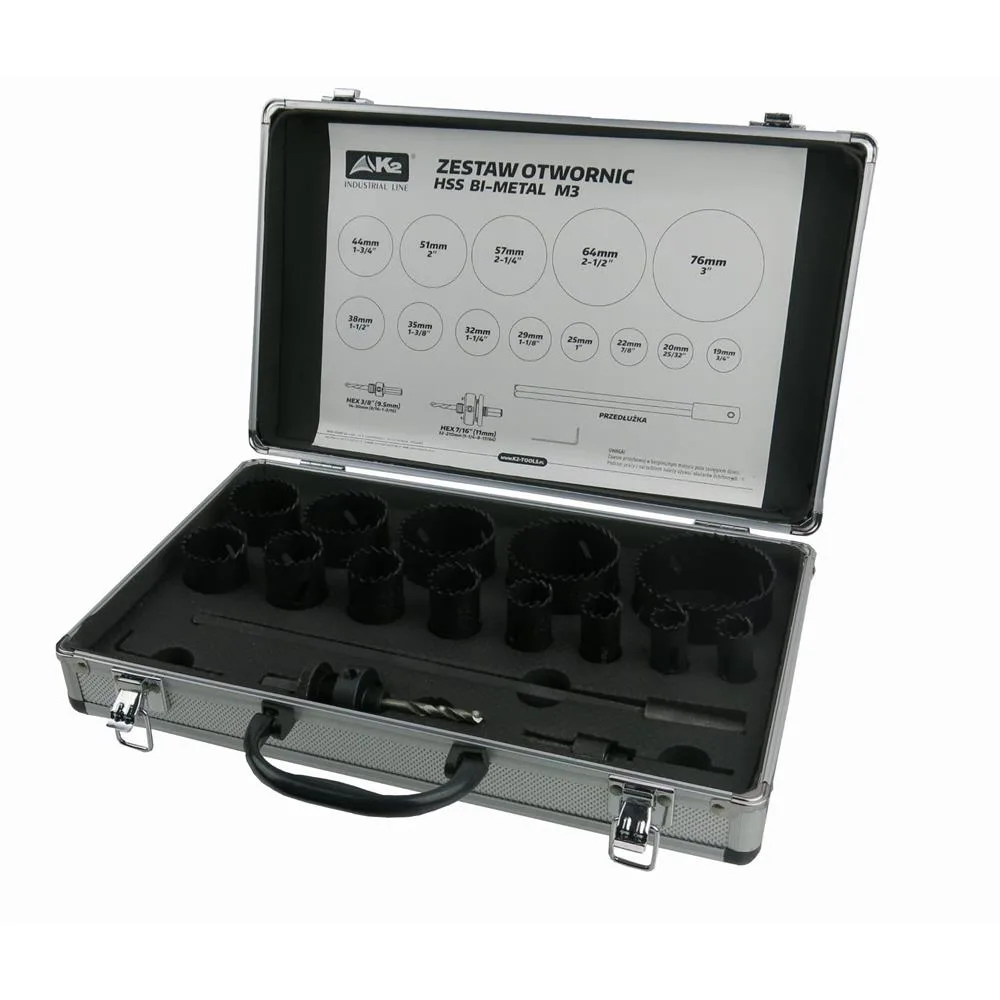 Zestaw otwornic bi-metal HSS M3 metal drewno PCV 17 elementów