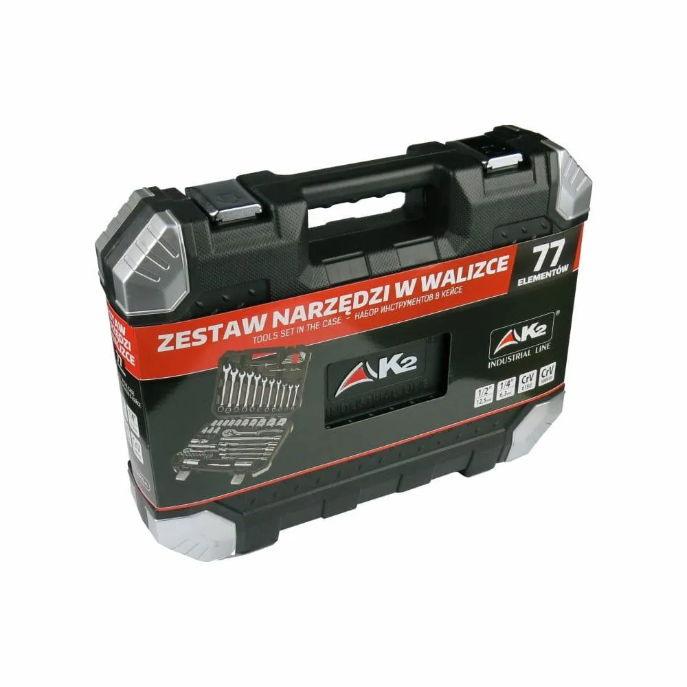Zestaw narzędzi w walizce – 77 elementów klucze nasadki bity
