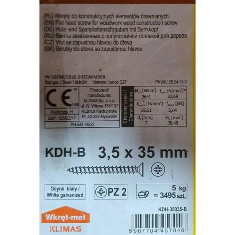Wkręty hartowane do drewna 3,5x35 ZŁOTE 5kg KDH-35035 ok3495szt
