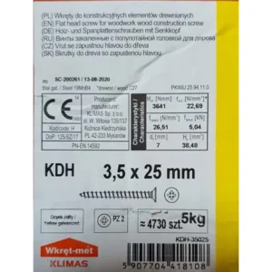 Wkręty hartowane do drewna 3,5x25 ZŁOTE 5kg KDH - obrazek 2