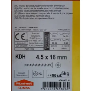 Wkręty hartowane do drewna 4,5x16 ZŁOTE 5kg KDH - obrazek 2