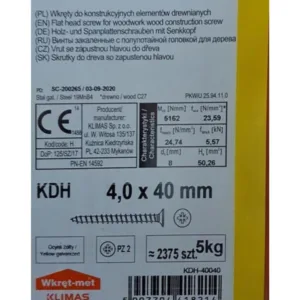 Wkręty hartowane do drewna 4x40 ZŁOTE 5kg KDH-40040 ok 2690szt - obrazek 2