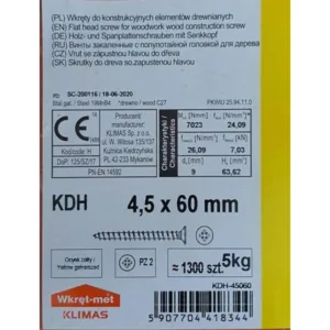 Wkręty hartowane do drewna 4,5x60 ZŁOTE 5kg KDH-45060 ok 1300szt - obrazek 2