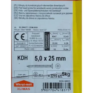 Wkręty hartowane do drewna 5x25 ZŁOTE 5kg KDH - obrazek 2