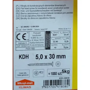 Wkręty hartowane do drewna 5x30 ZŁOTE 5kg KDH-50030 ok 1880szt - obrazek 2
