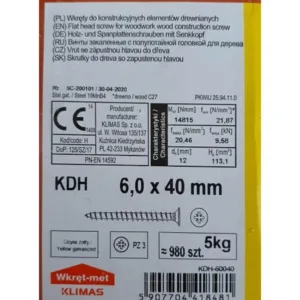 Wkręty hartowane do drewna 6x40 ZŁOTE 5kg KDH-60040 ok980szt - obrazek 2