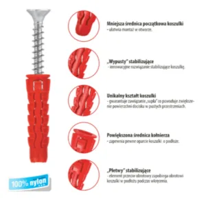 Kołki uniwersalne z wkrętem z łbem stożkowym SFXP 10/60x80 - 50 szt - obrazek 2