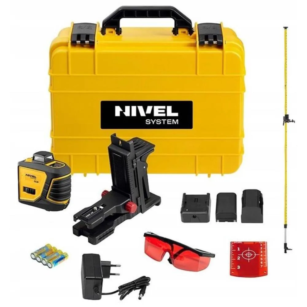 Niwelator laser krzyżowy czerwony NIVEL CL2D zestaw z tyczką LP-33