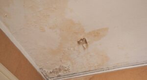 zawilgocony, zalany sufit w budynku