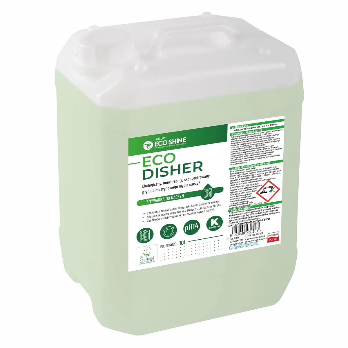 ECO SHINE ECO DISHER – koncentrat do maszynowego mycia naczyń 10 l - obrazek 1