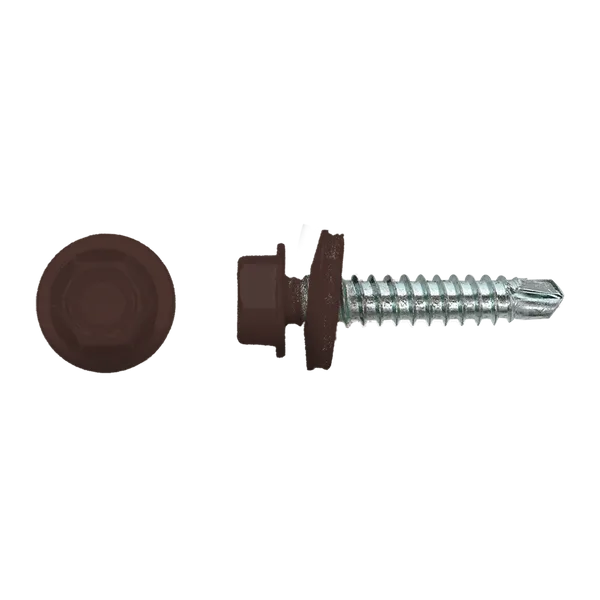 250 szt ZBG141001002080172 RAL 8017 Wkręt samowiercący farmerski z łbem sześciokątnym 4,8x20 z podkładką EPDM 14 mm